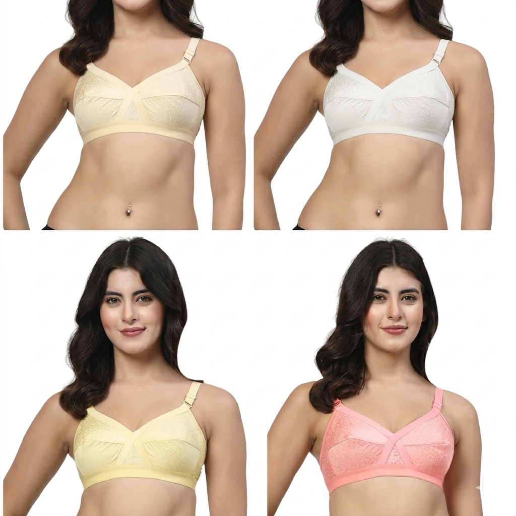 Comfortable Cotton stitch Bra (Pack of 4) – Soft Daily Wear Bra for Women